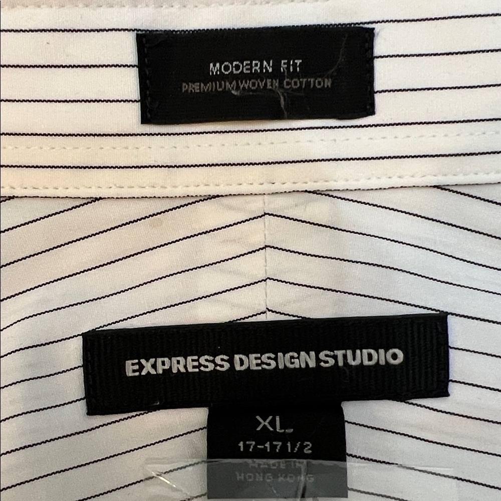 Express Design Studio White and Black Pin Striped Collared Dress Shirt Button - Picture 9 of 11